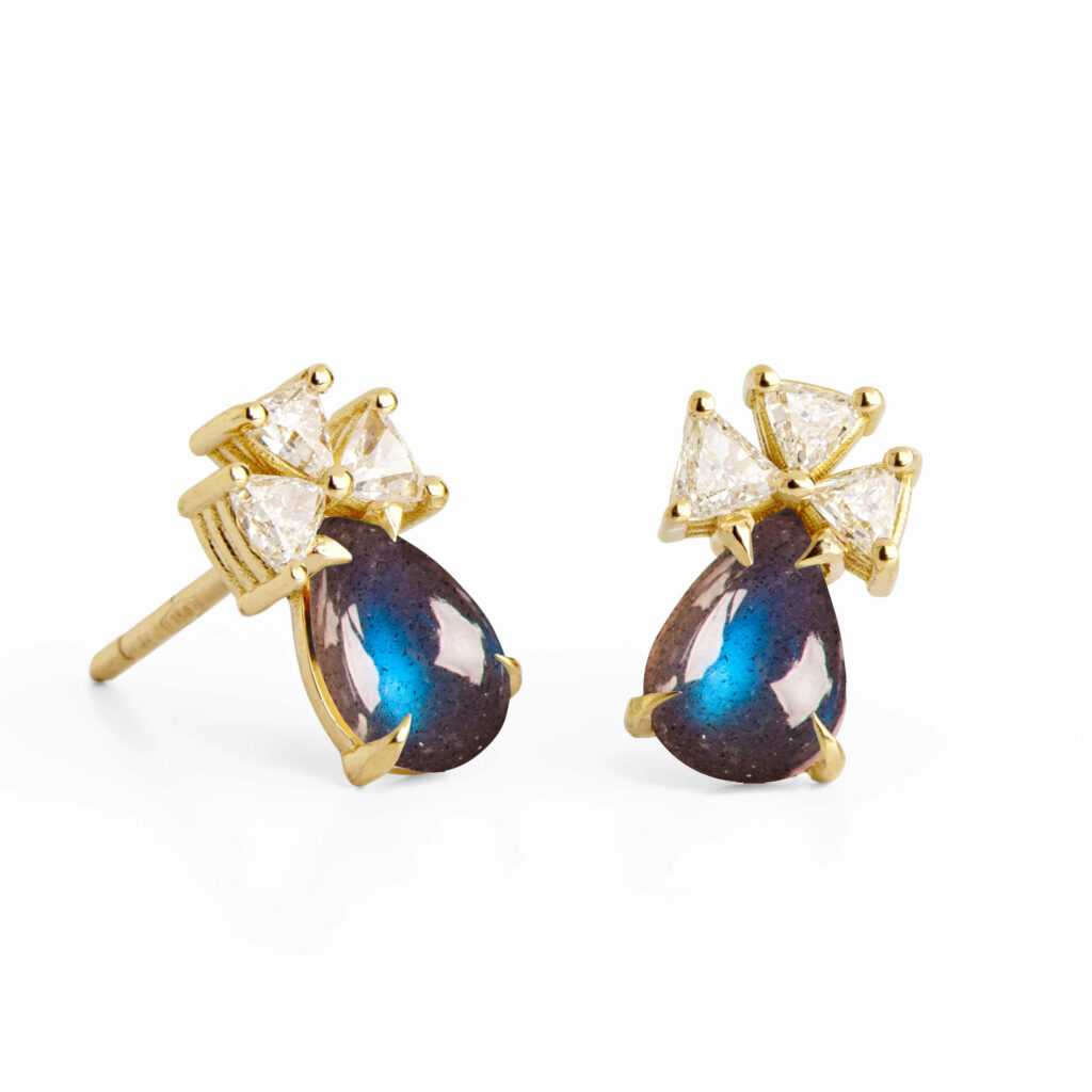 Labradorite Yellow Gold Earrings