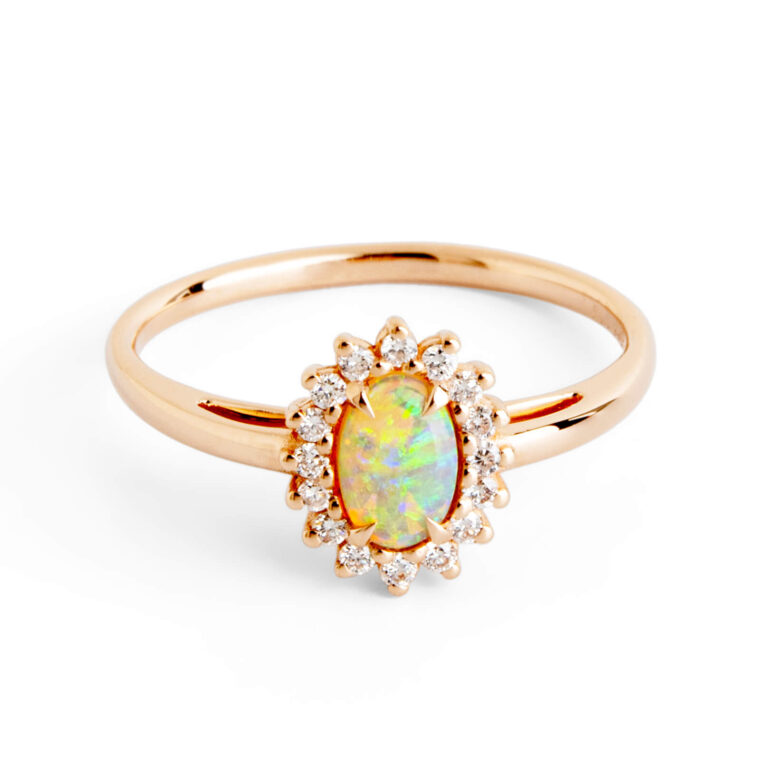 Opal and Diamonds Halo Engagement Ring