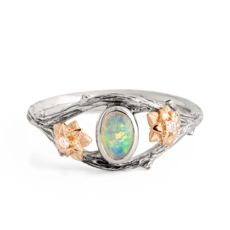 Opal Twig and Flowers Ring