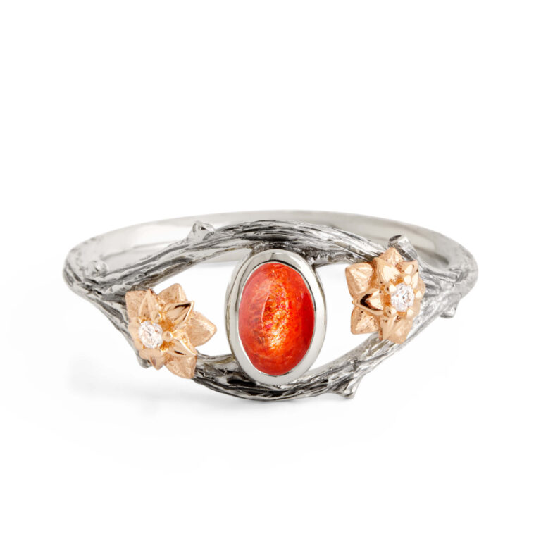Sunstone Twig and Flowers Ring