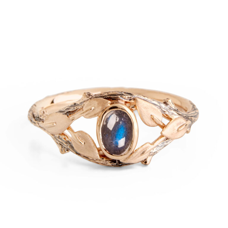 Labradorite Twig and Leaves Engagement Ring