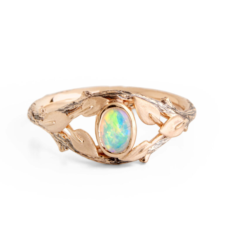 Opal Twig and Leaves Engagement Ring