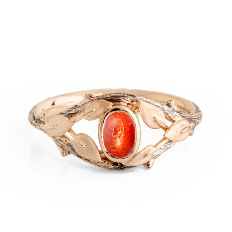 Sunstone Twig and Leaves Engagement Ring