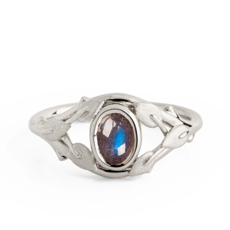 Labradorite Twig and Leaves Engagement Ring