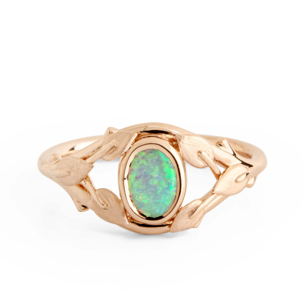 Opal Twig and Leaves Engagement Ring