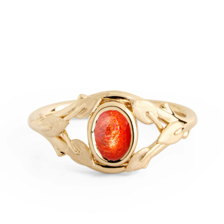 Sunstone Twig and Leaves Engagement Ring