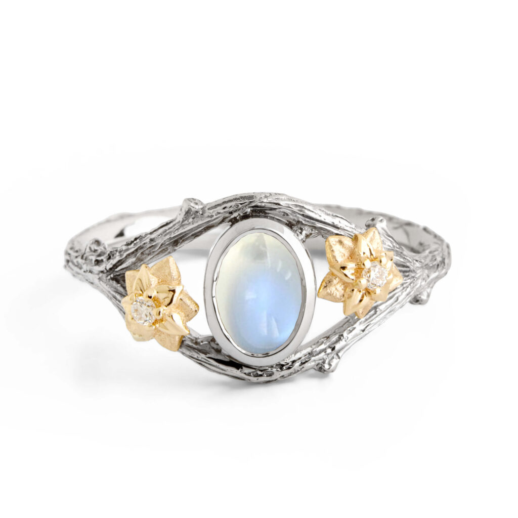 Moonstone Twig and Flowers Ring