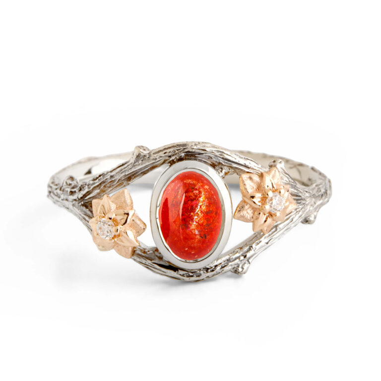 Sunstone Twig and Flowers Ring