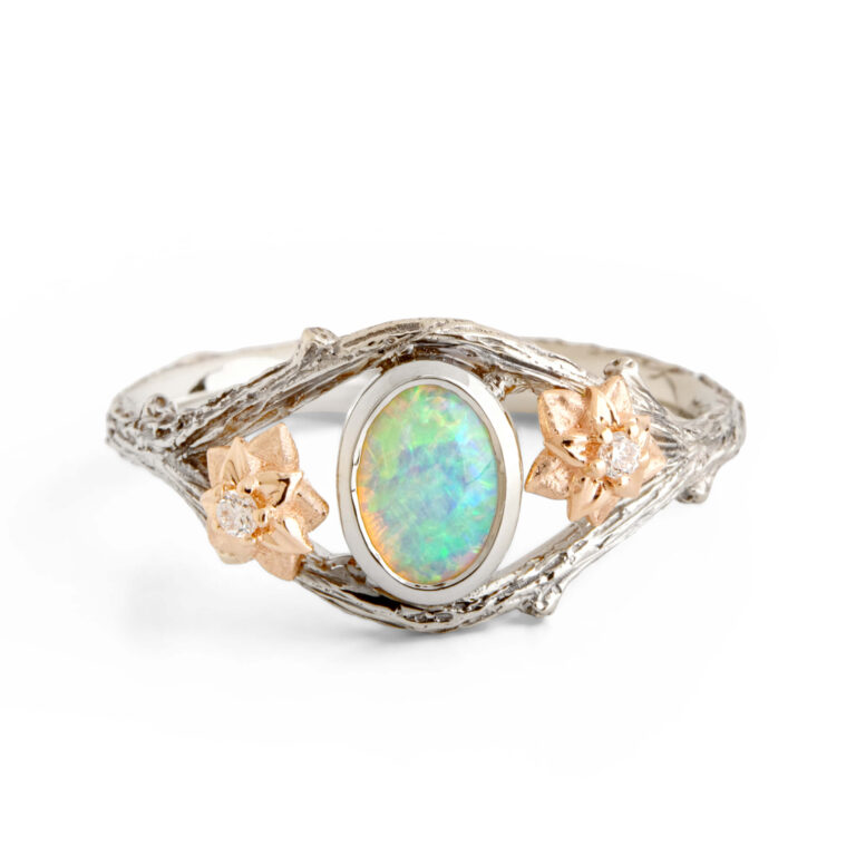 Opal Twig and Flowers Ring - Blossom & Such A dainty handmade opal twig