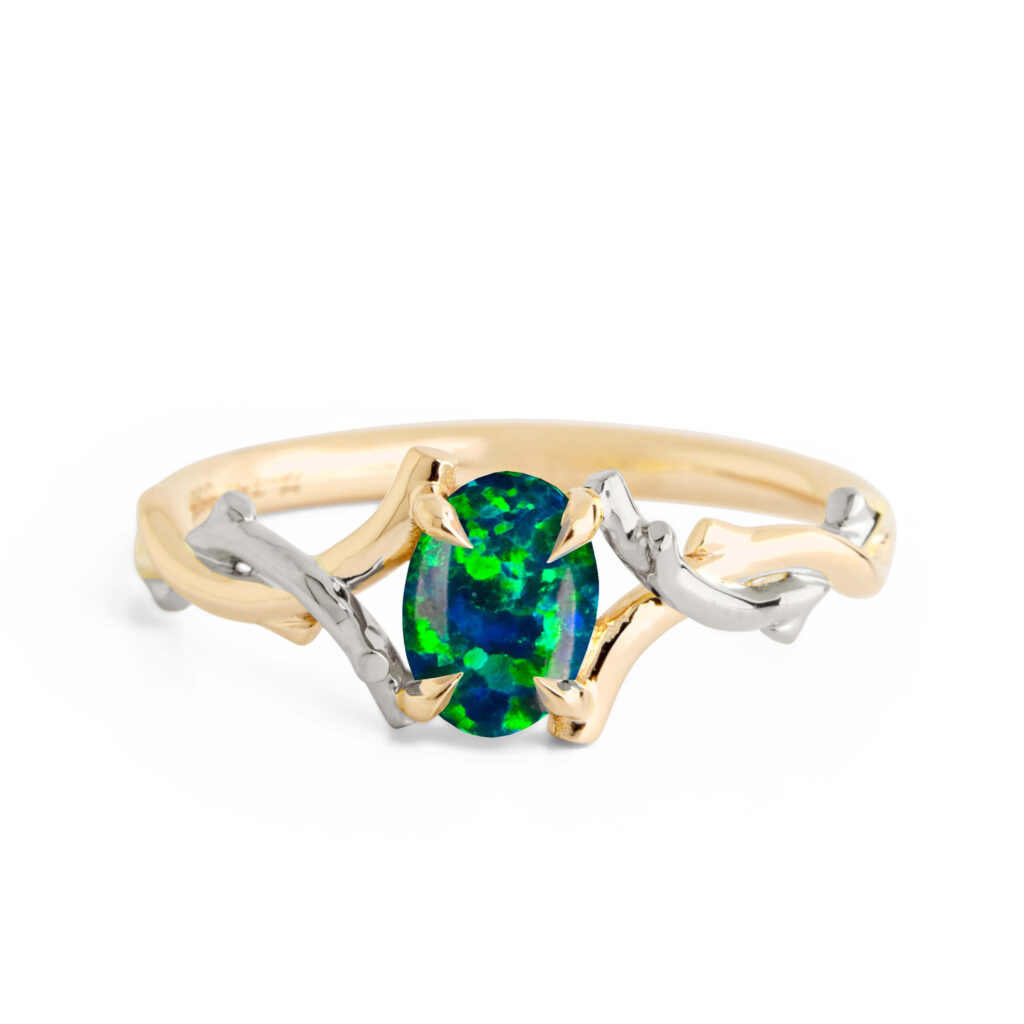 Two Toned Black Opal Twig Ring