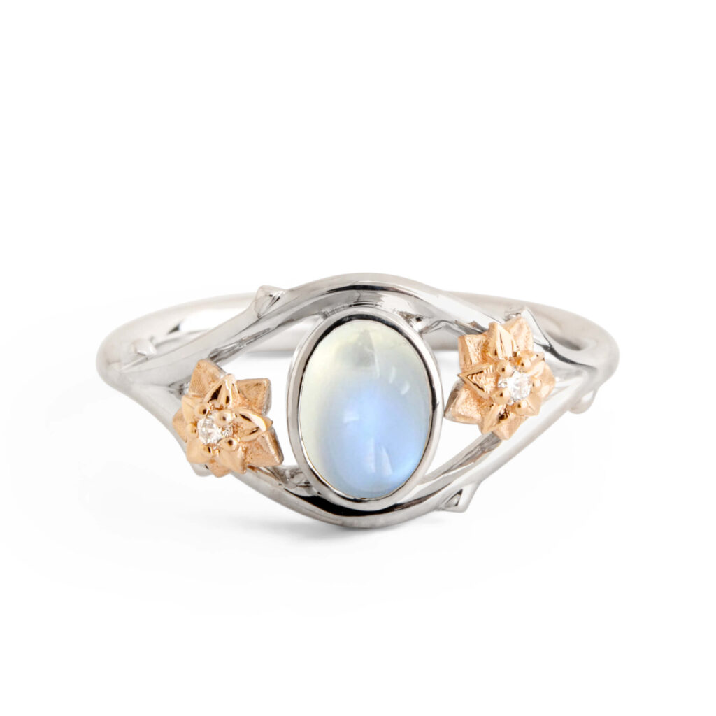 Moonstone Twig and Flowers Ring