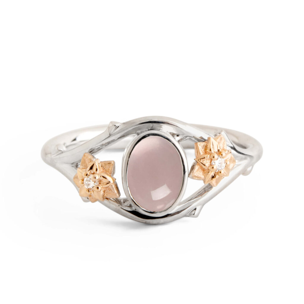Rose Quartz Twig and Flowers Ring