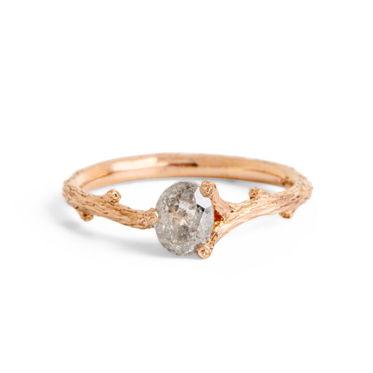Salt & Pepper Oval Diamond Rustic Twig Engagement Ring