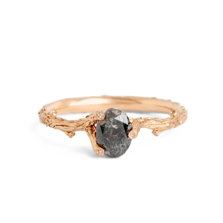 Salt & Pepper Oval Diamond Rustic Twig Engagement Ring