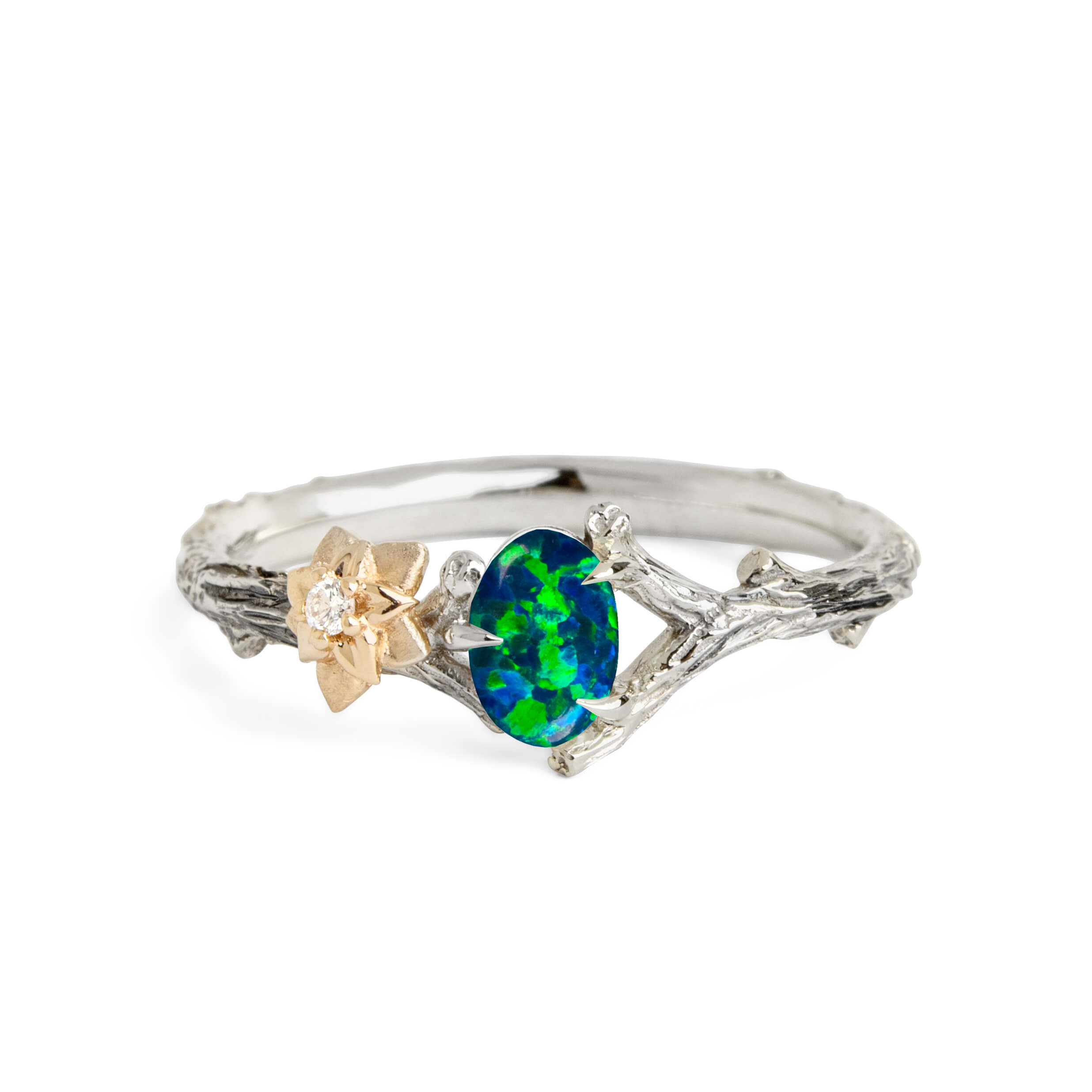 Black Opal Tree Branch and Flower Ring Black Opal Tree Branch and Flower Ring