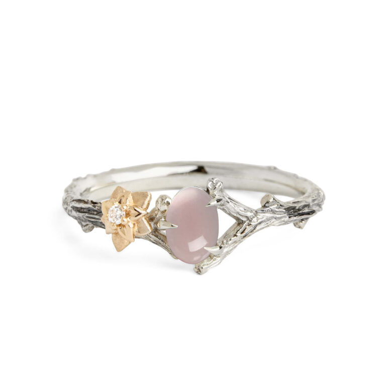 Rose Quartz Tree Branch and Flower Ring