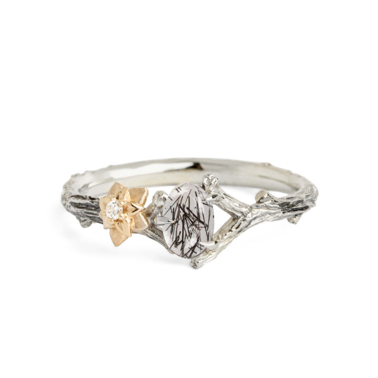 Rutile Quartz Tree Branch and Flower Ring