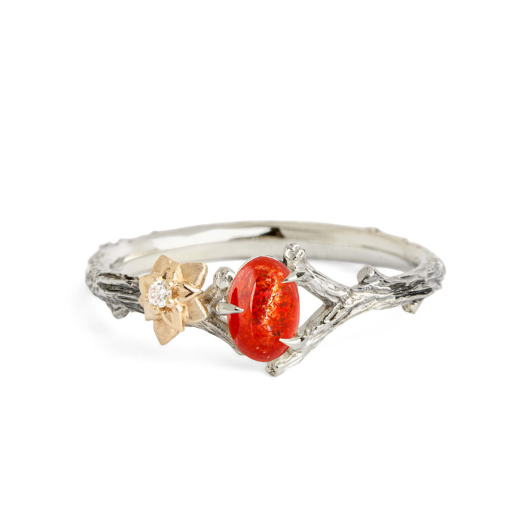 Sunstone Tree Branch and Flower Ring