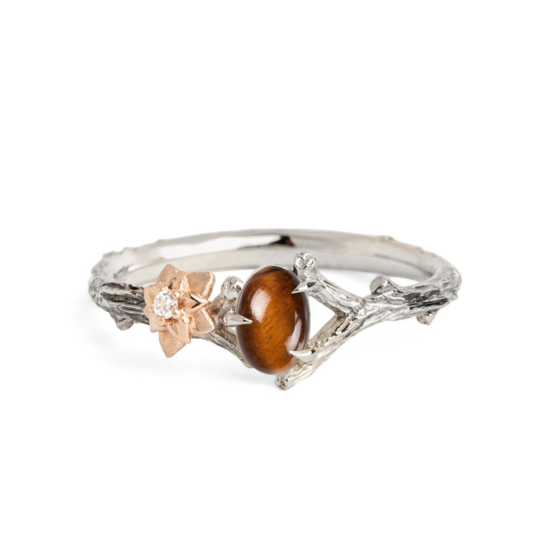 Tiger's Eye Tree Branch and Flower Ring