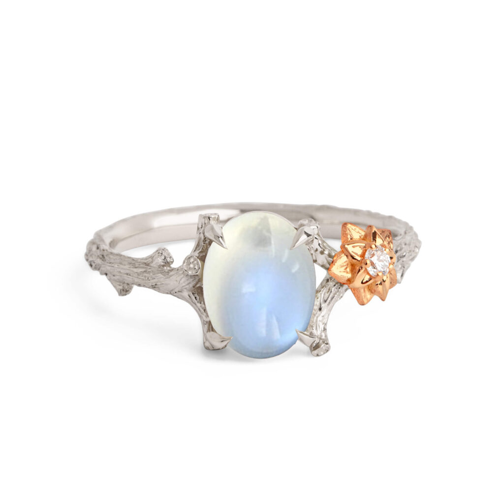 Moonstone Twig and Flower Ring