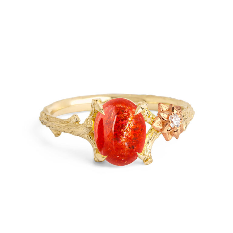 Sunstone Twig and Flower Ring