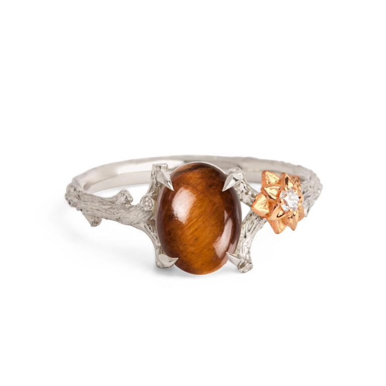 Tiger's Eye Twig and Flower Ring