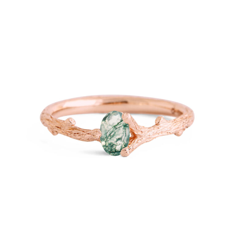 Green Moss Agate Twig Engagement Ring
