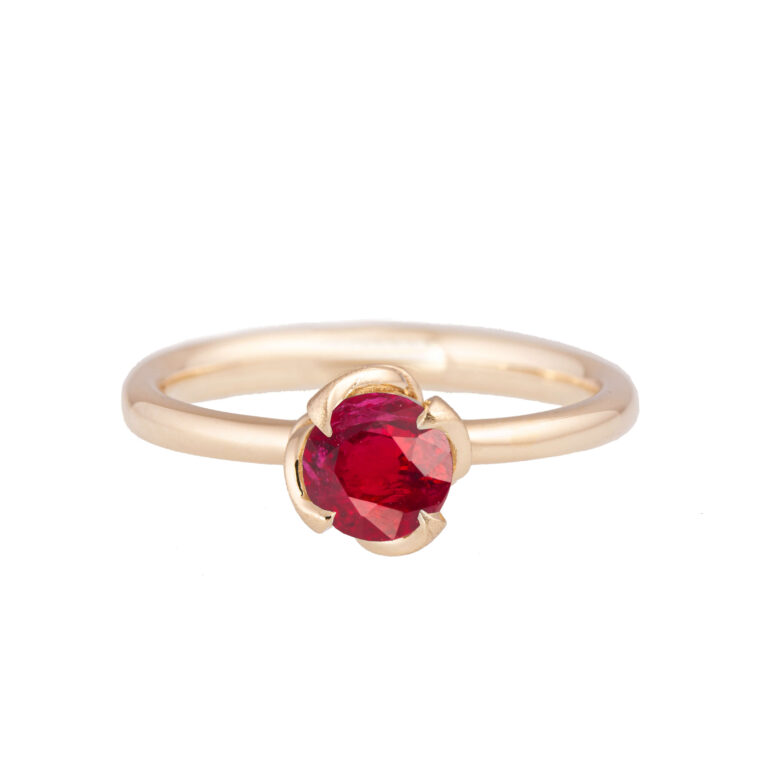 Leaves Solitaire Ruby Engagement Ring