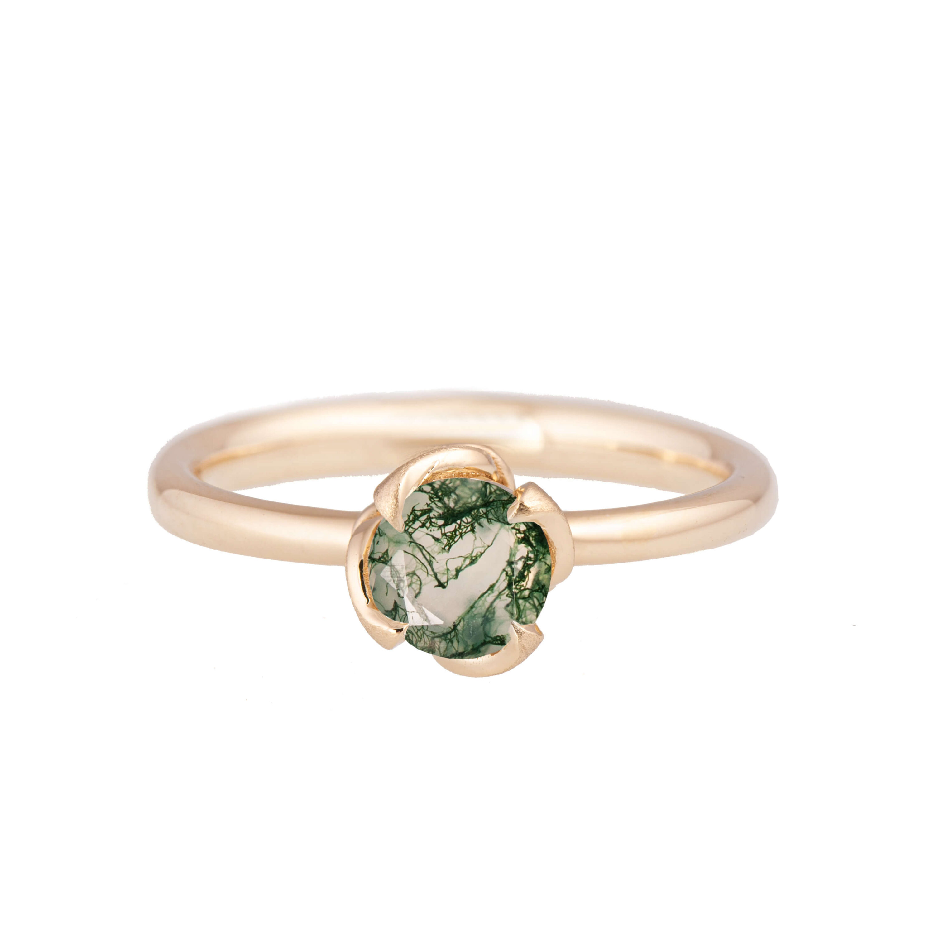 Solitaire Moss Agate Engagement Ring