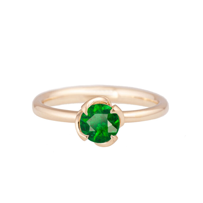 Leaves Solitaire Emerald Engagement Ring